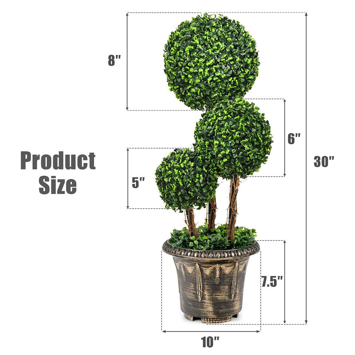 2.5 Ft/3 Ft  Artificial Boxwood Topiary Tree, Fake Greenery Plants Triple Ball Tree - LucktreeUS