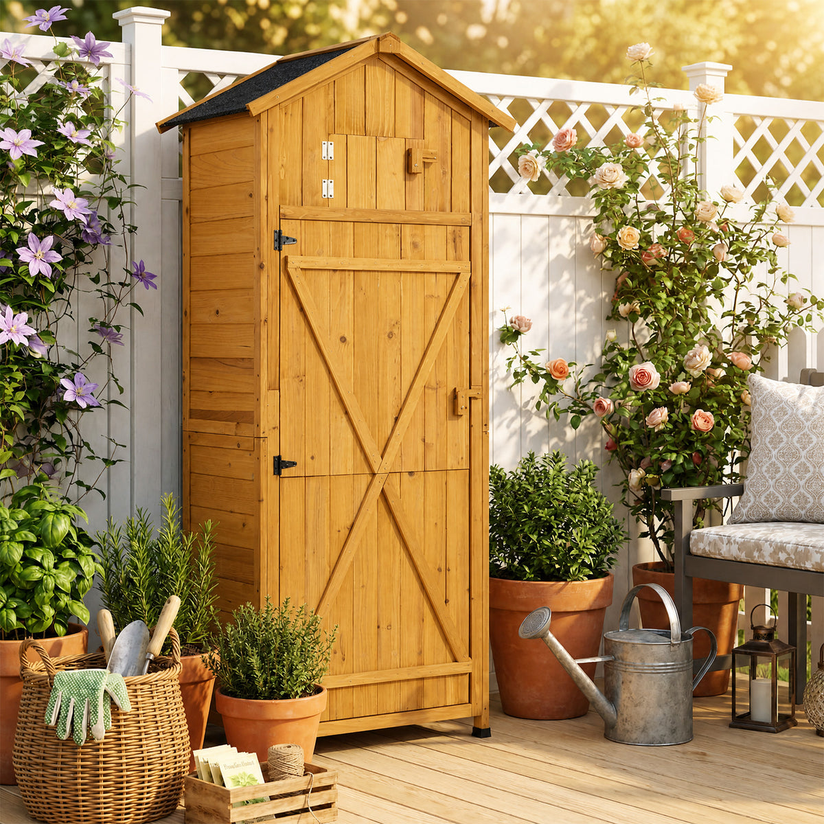 Outdoor Storage Shed, 70" Vertical Garden Shed Cabinet, Gray