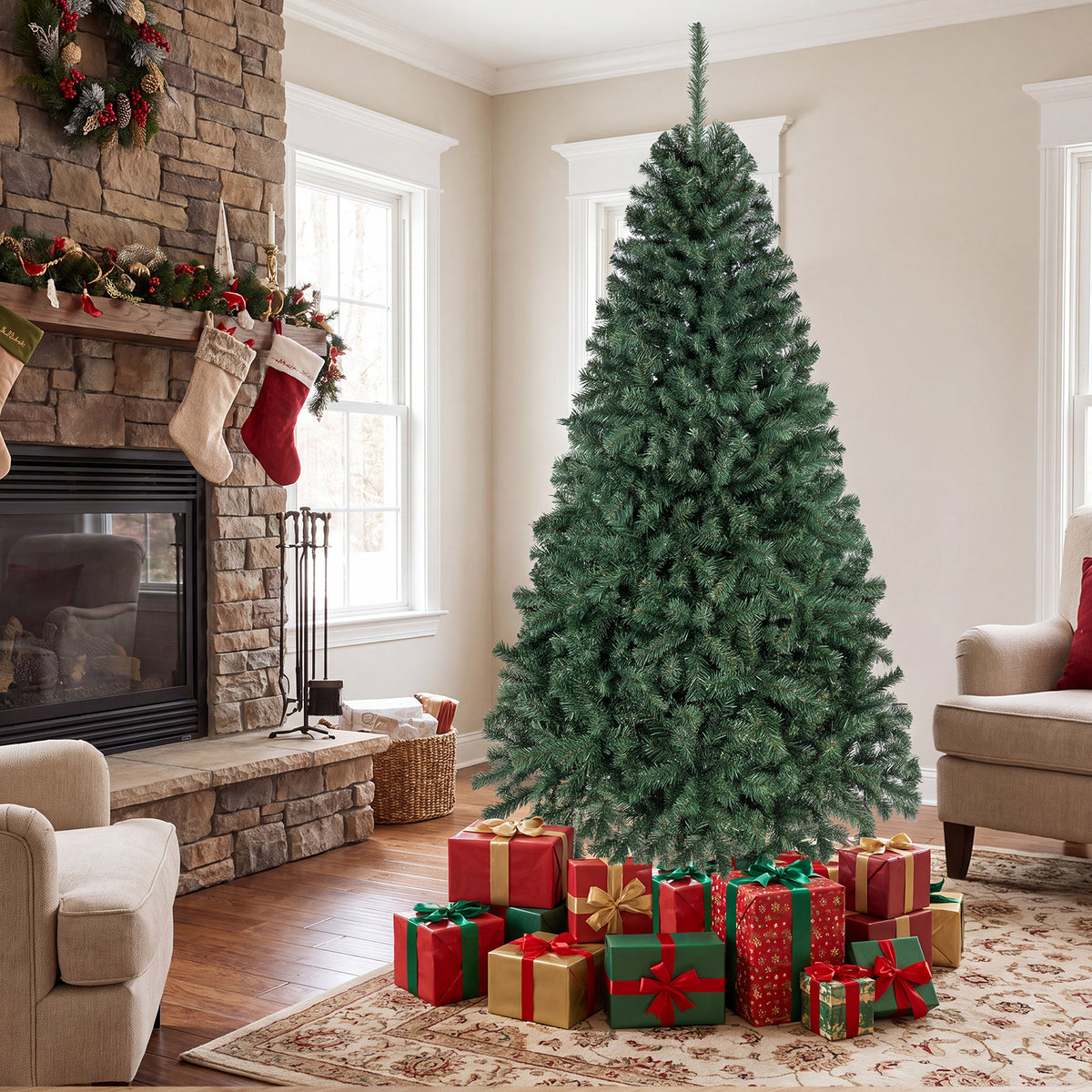 180 CM Artificial Christmas Tree, Hinged, Unlit, Green
