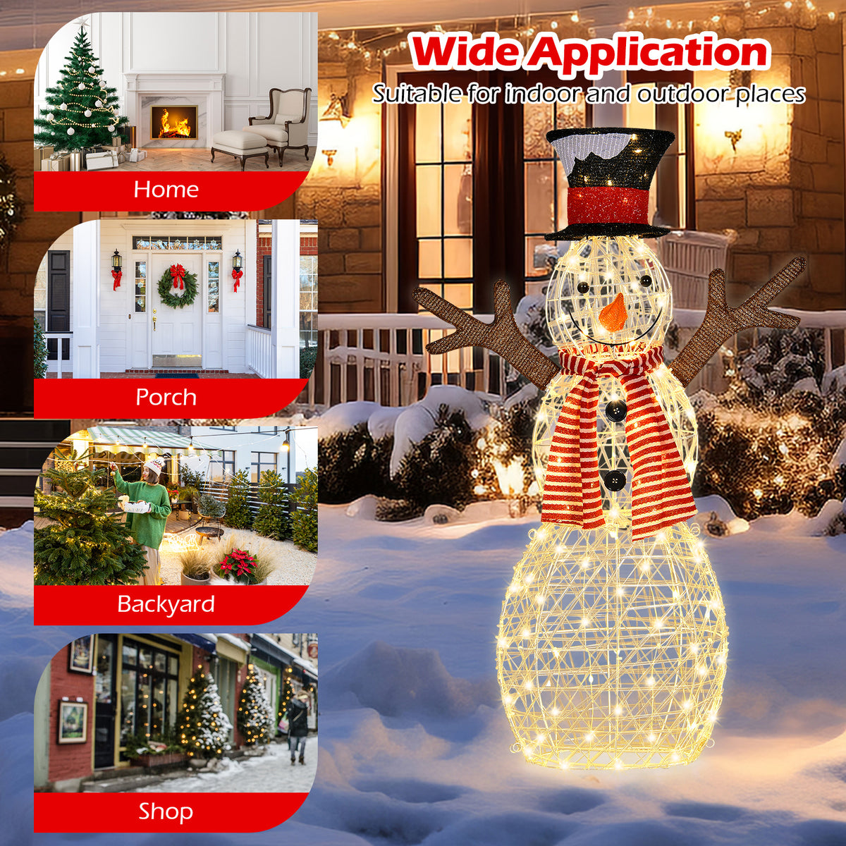 3.6 FT Lighted Christmas Snowman, Outdoor Xmas Holiday Decoration with 80 Warm LED Lights