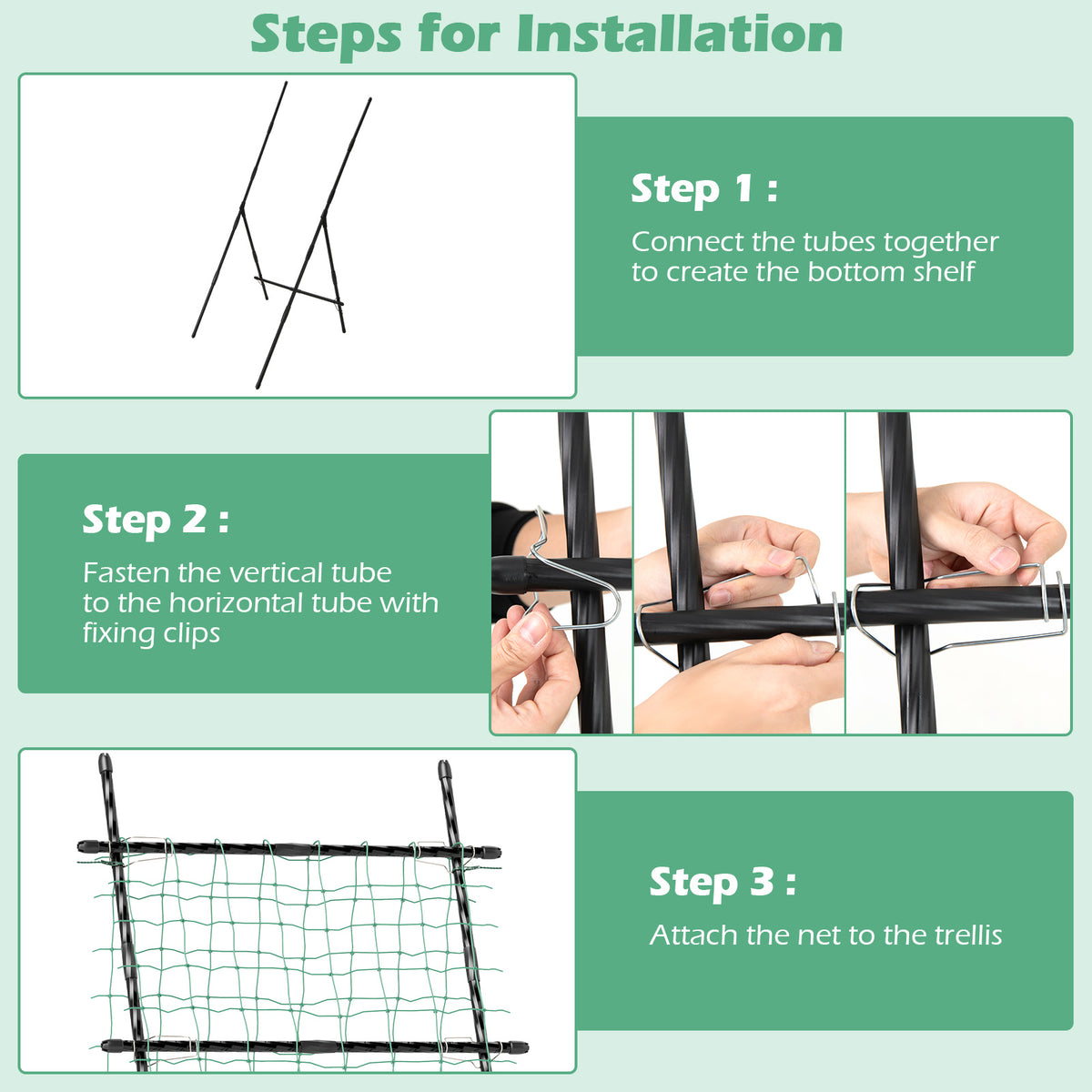 74" Raised Bed Cucumber Trellis, Outdoor Garden Trellis w/Netting, PE-Coated Metal Plant Support for Climbing Vegetables