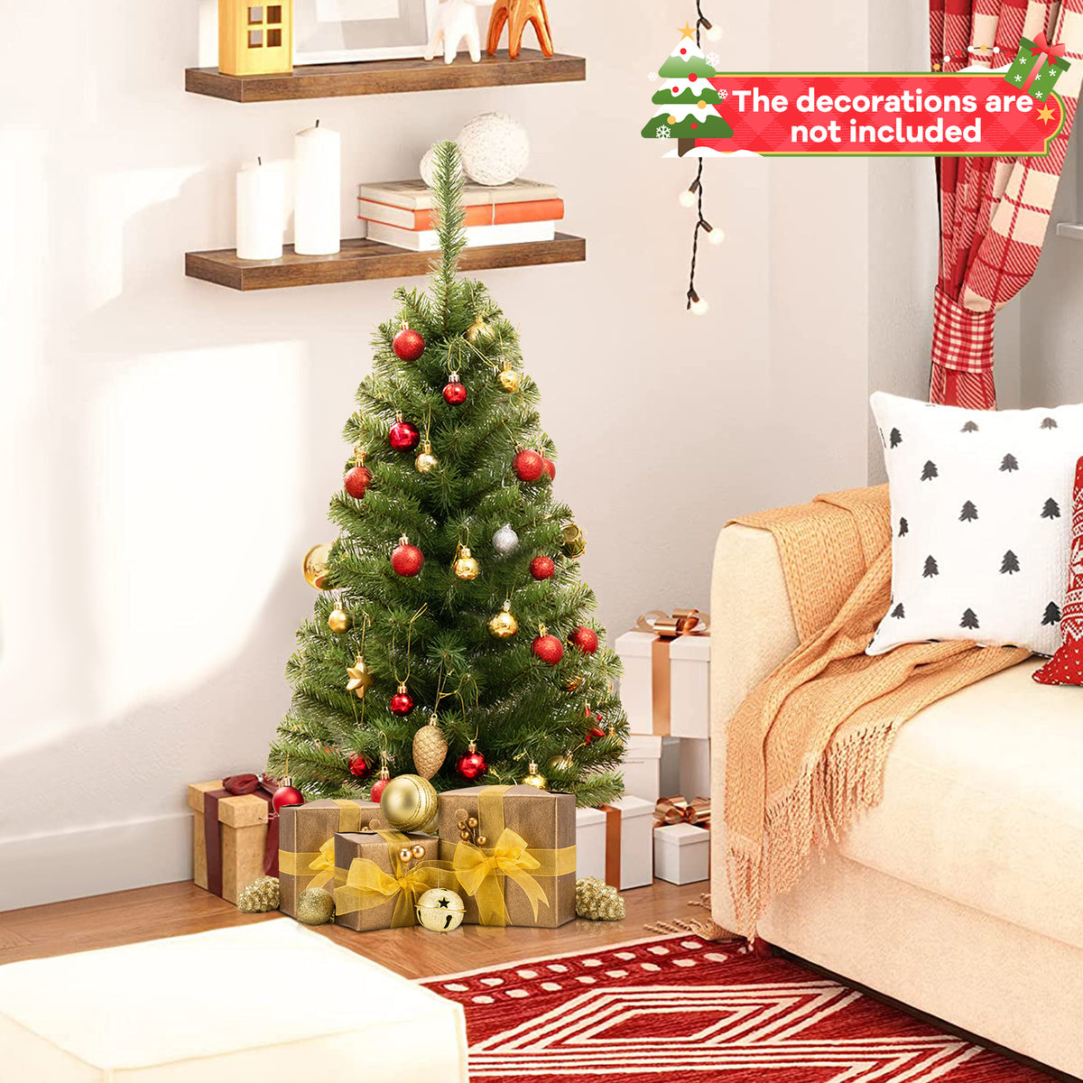 3FT Artificial Christmas Tree, Premium Mini Xmas Pine Tree with Stand Base Thicken Tips