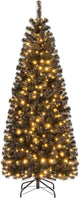 6FT Prelit Pencil Black Christmas Tree, Artificial Slim Xmas Tree with 618 Branch Tips
