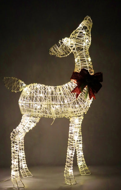 Lighted Christmas Reindeer Decoration, Small Holiday Deer Figure with 50 LED Lights & 4 Stakes
