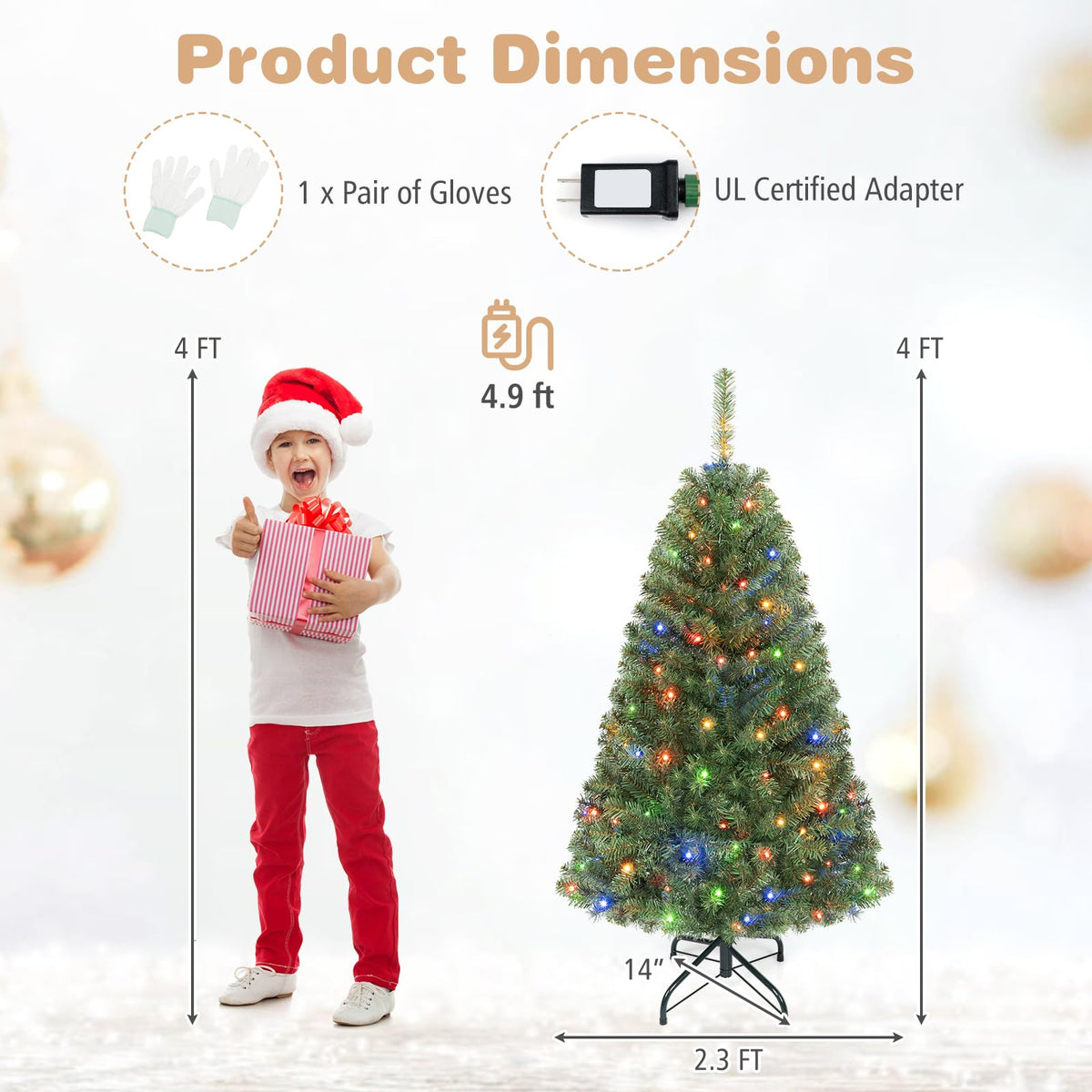 Lucktree 4FT Artificial Christmas Tree | Full Xmas Tree w/296 Branch Tips and 2 Lighting Colors