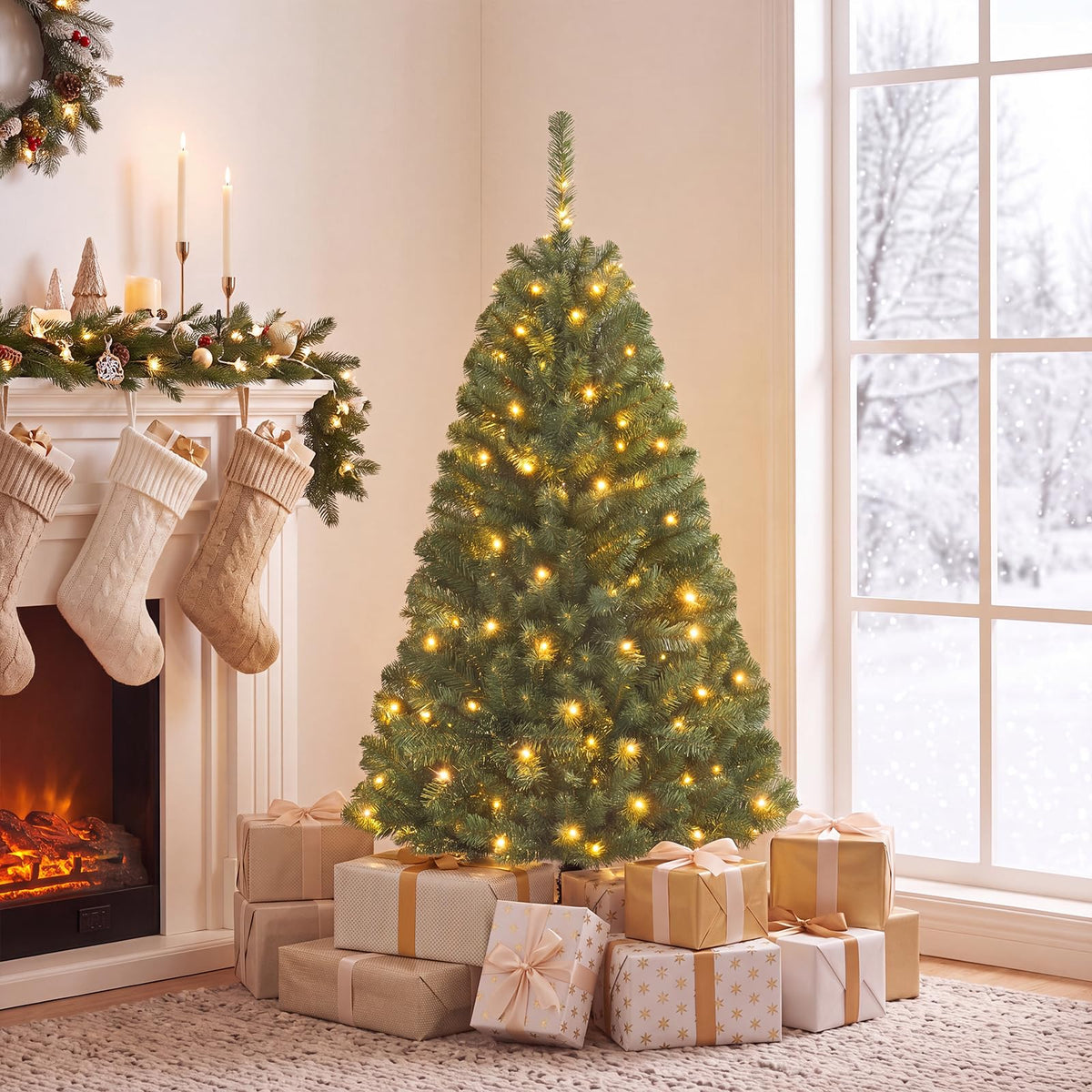 Lucktree 4FT Artificial Christmas Tree | Full Xmas Tree w/296 Branch Tips and 2 Lighting Colors