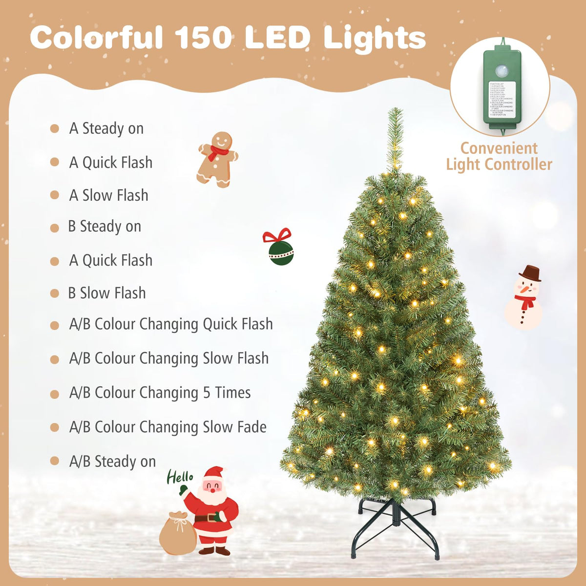 Lucktree 4FT Artificial Christmas Tree | Full Xmas Tree w/296 Branch Tips and 2 Lighting Colors