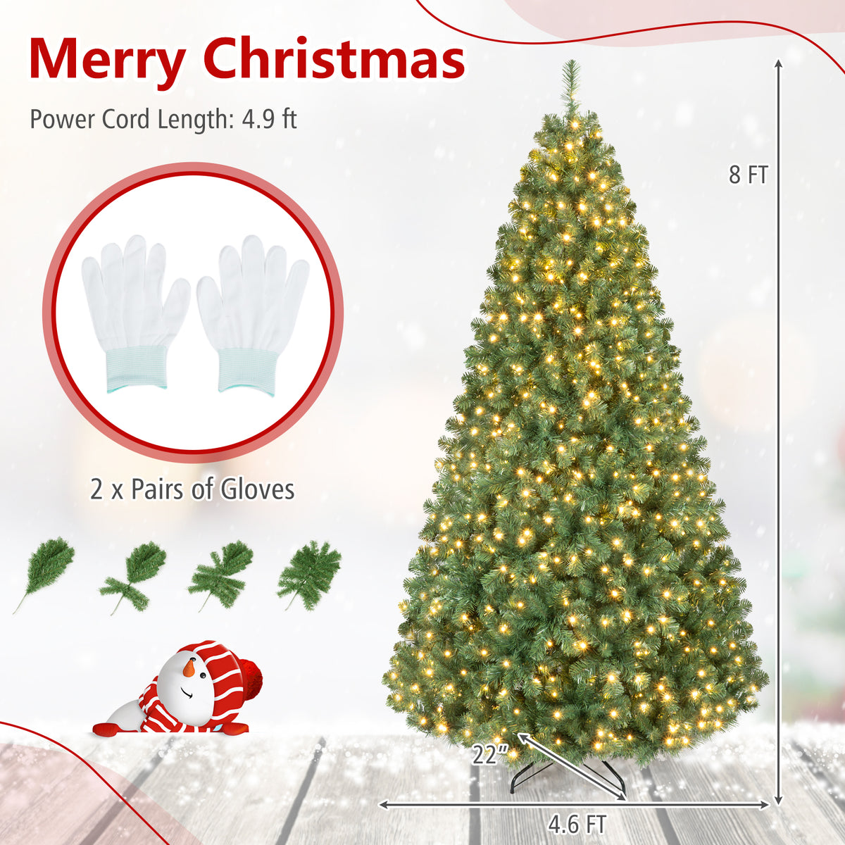 7 FT Pre-Lit Artificial Christmas Tree, 1188 Hinged Branch Tips