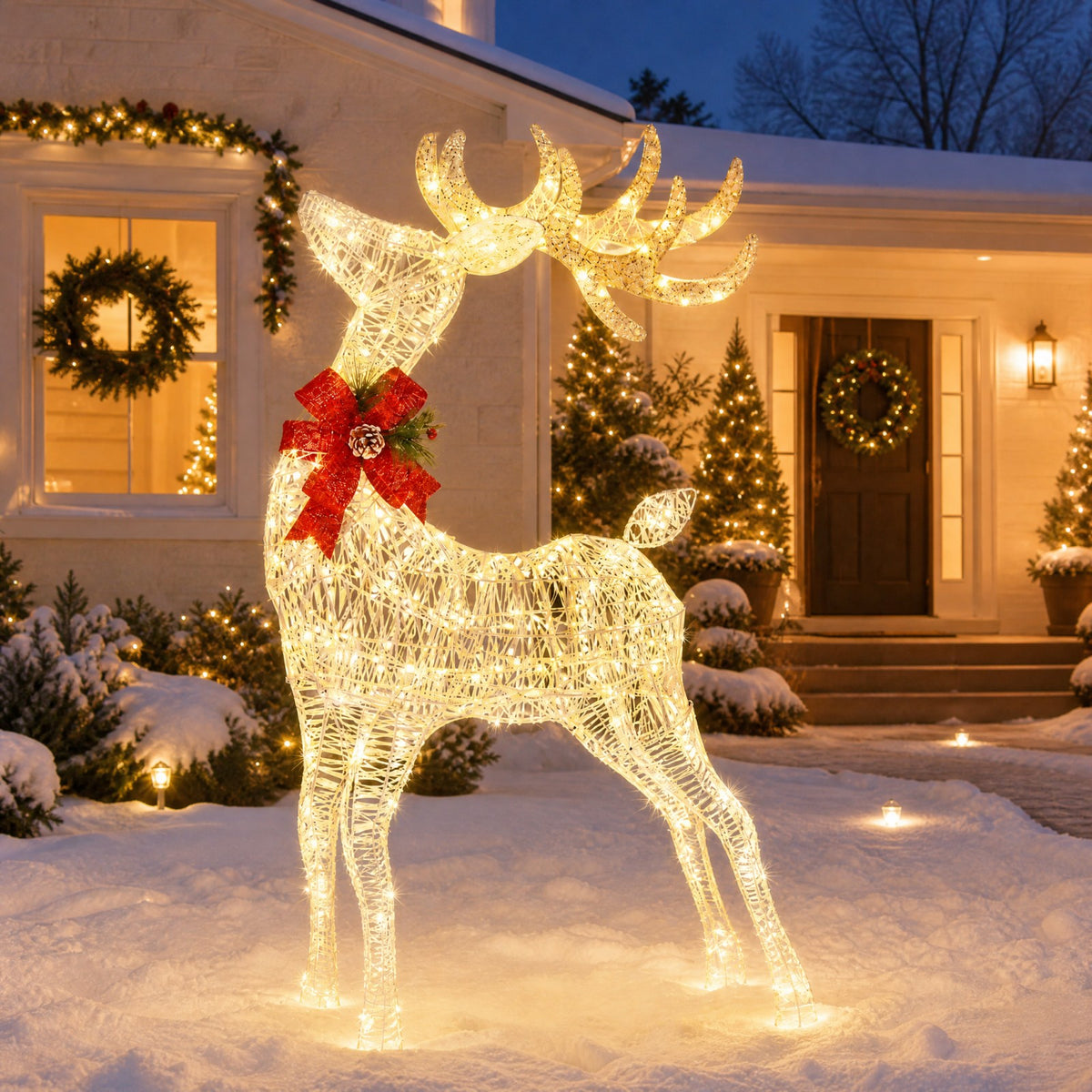 Lighted Standing Reindeer Christmas Decoration, Pre-Lit 120 LED Lights Artificial Christmas Décor with Ground Stakes and Zip Ties