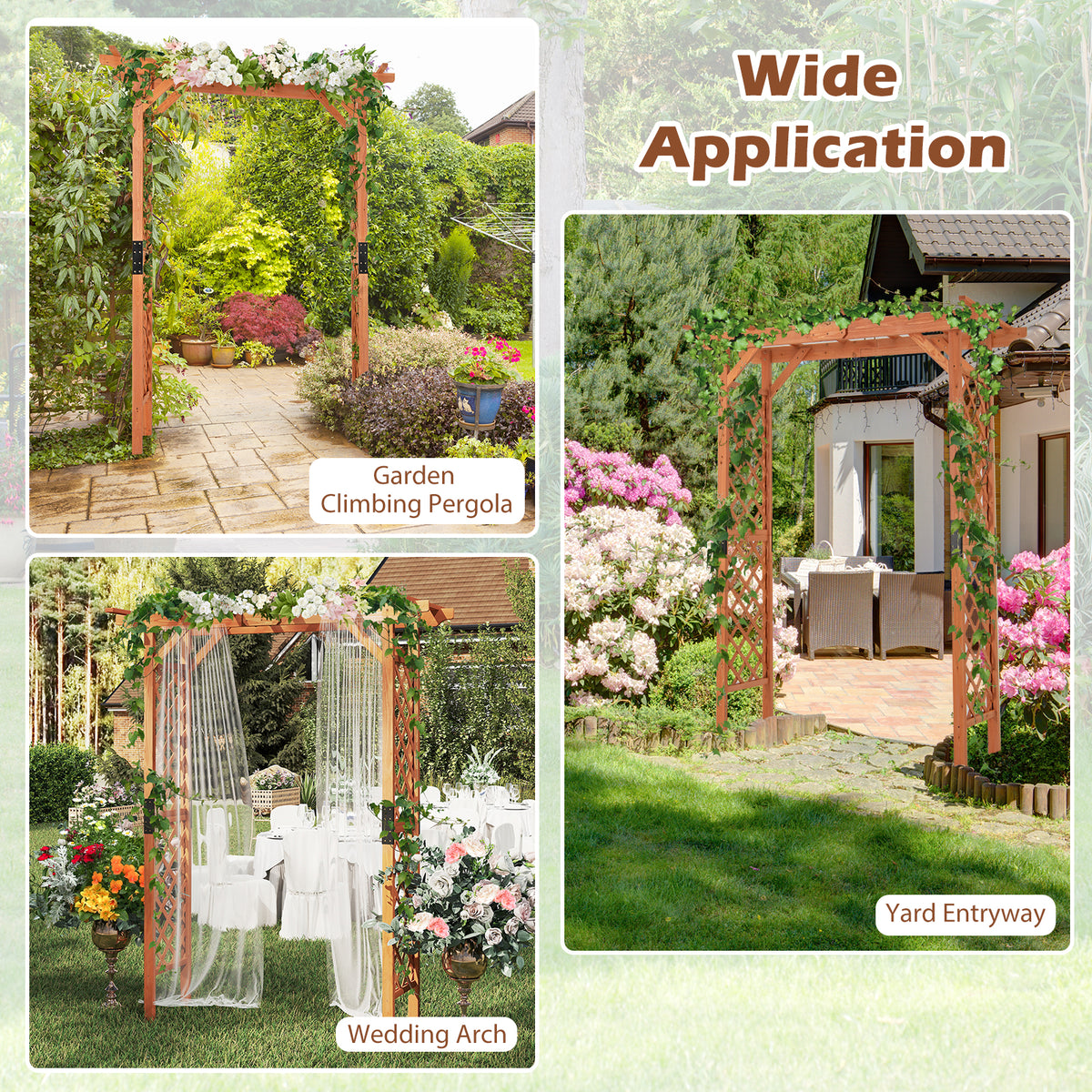 84.5" Wooden Garden Arch, Archway Arbor Trellis for Climbing Roses, Vines and Vegetables