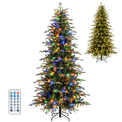 7.5FT Pre-lit Artificial Christmas Tree, Hinged Xmas Tree with 1195 Branch Tips