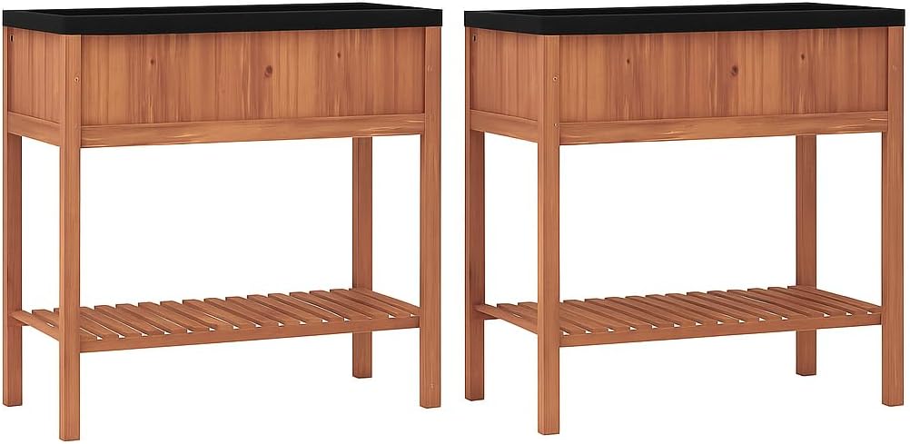 Lucktree 40"x20"x39" Raised Garden Bed Wood Planter Box with Plant Stand & Black Liner