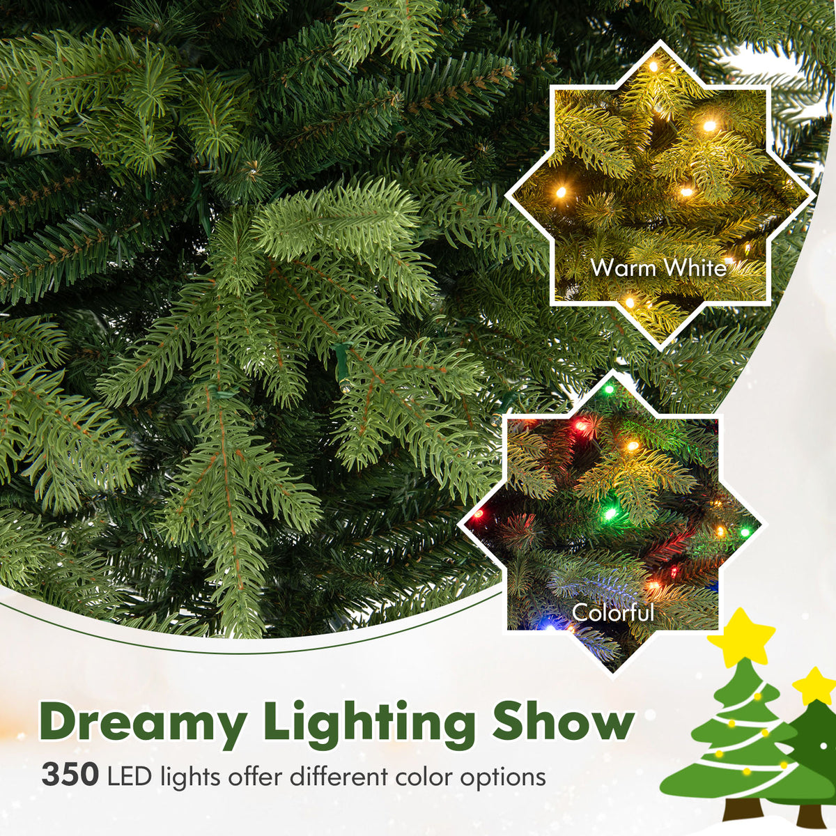 6FT Prelit Artificial Christmas Tree, Hinged Christmas Tree with 350 LED Lights