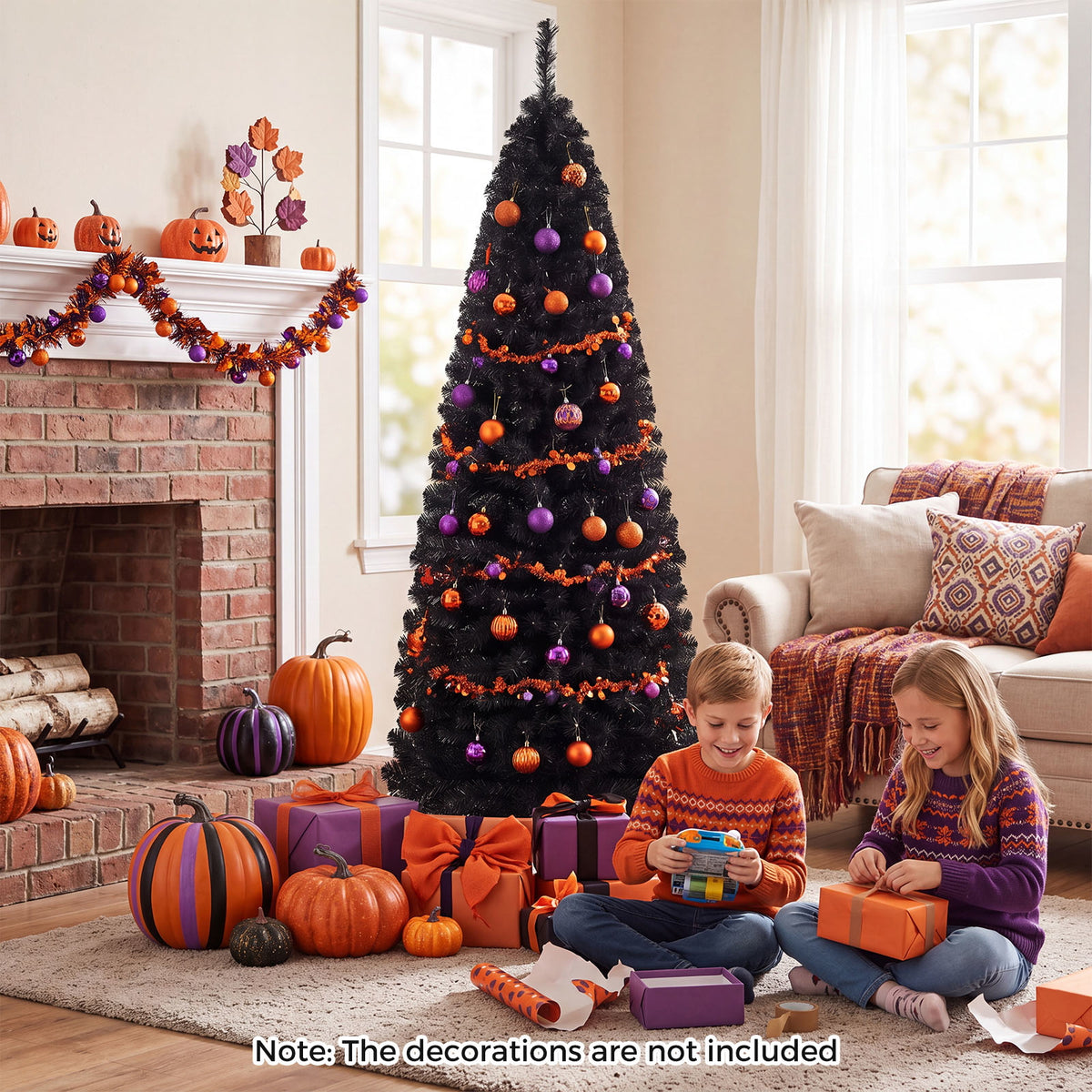 6ft Pencil Artificial Christmas Tree, Slim Christmas Tree with Metal Stand