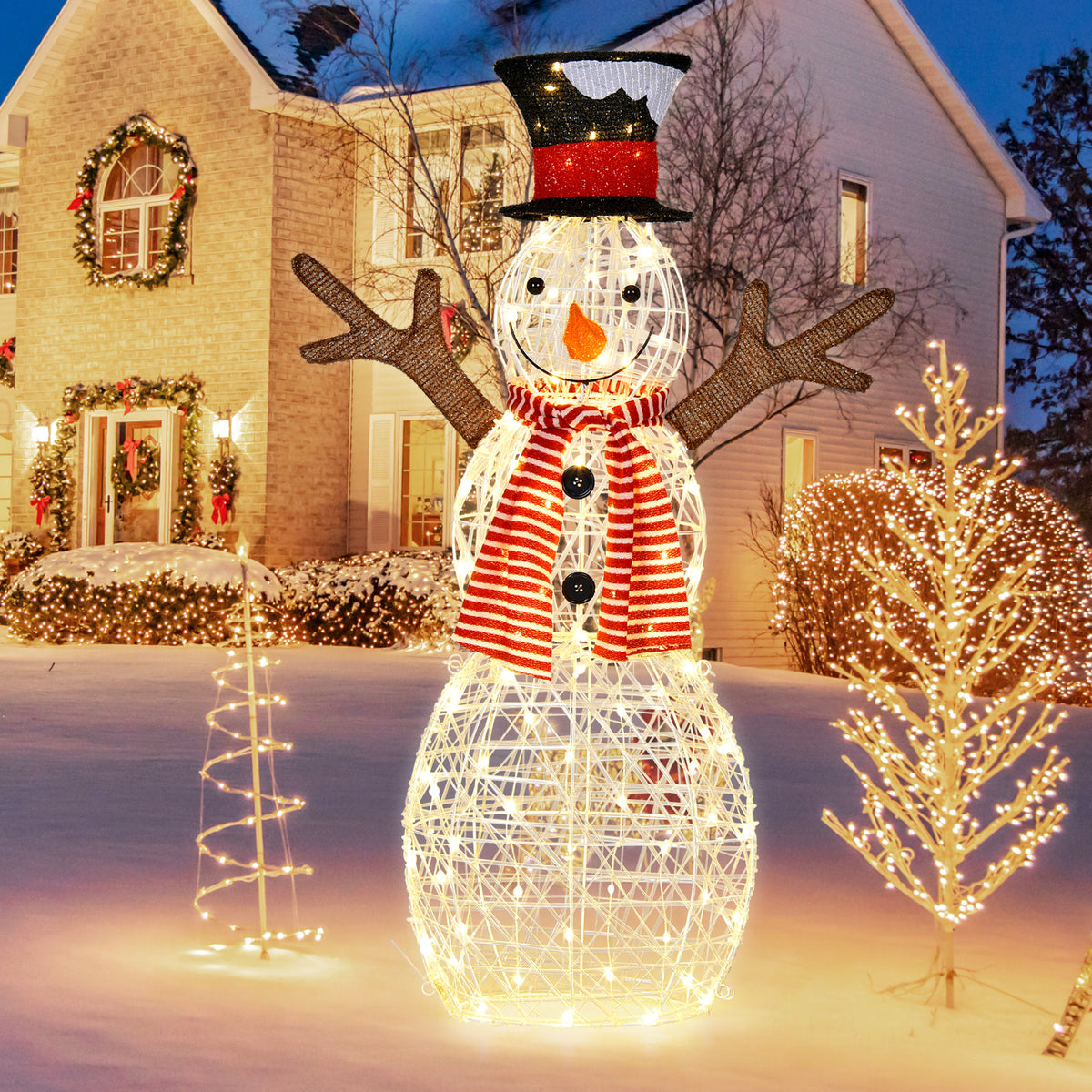 3.6 FT Lighted Christmas Snowman, Outdoor Xmas Holiday Decoration with 80 Warm LED Lights