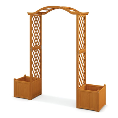 Garden Arbor with Planter, Wooden Planter Arch with Trellis, Outdoor Arch for Climbing Plants