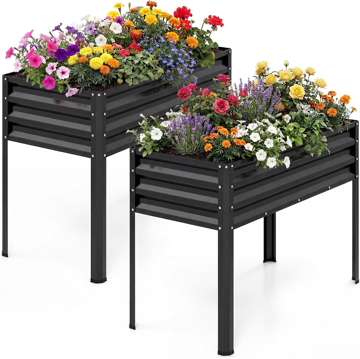 Lucktree 44" x 22" x 32" Metal Large Elevated Planter Box for Vegetable Flower Fruit Herb (1/2)