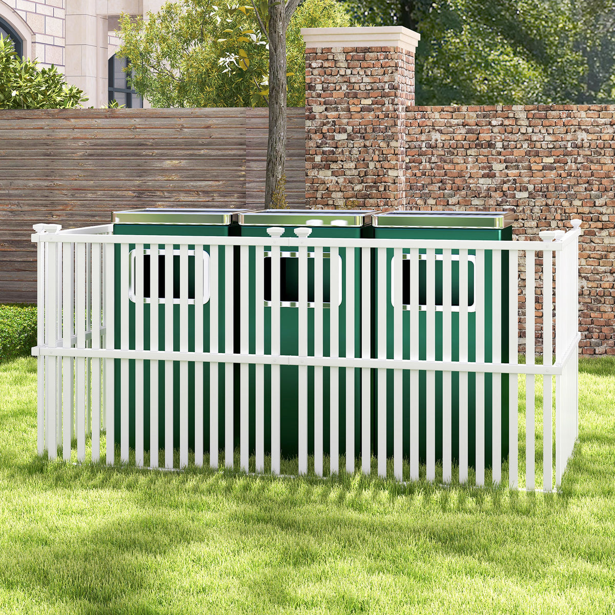 Outdoor Air Conditioner Fence, 113 x 114 cm Vinyl Privacy Screen with Metal Ground Stakes