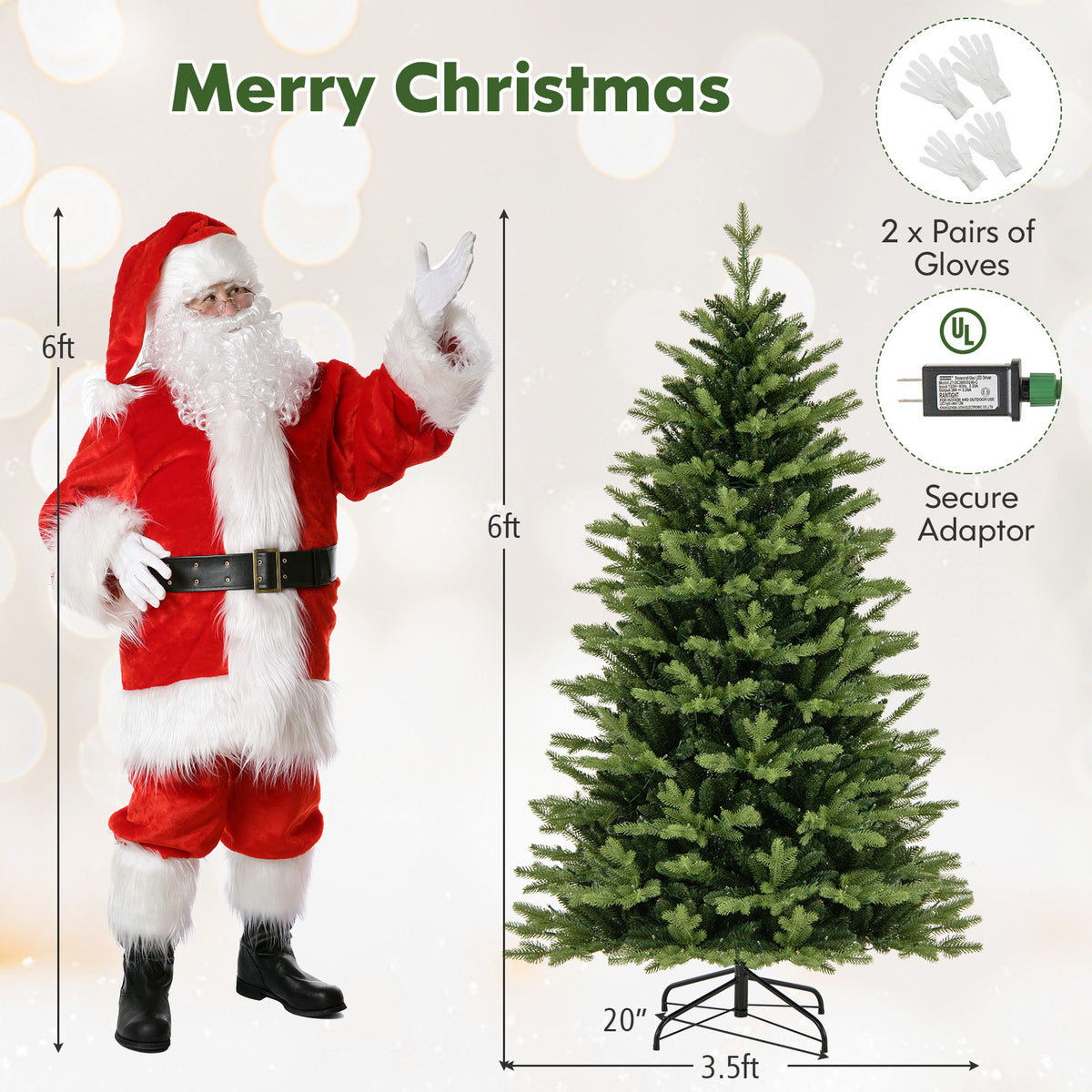 6FT Prelit Artificial Christmas Tree, Hinged Christmas Tree with 350 LED Lights