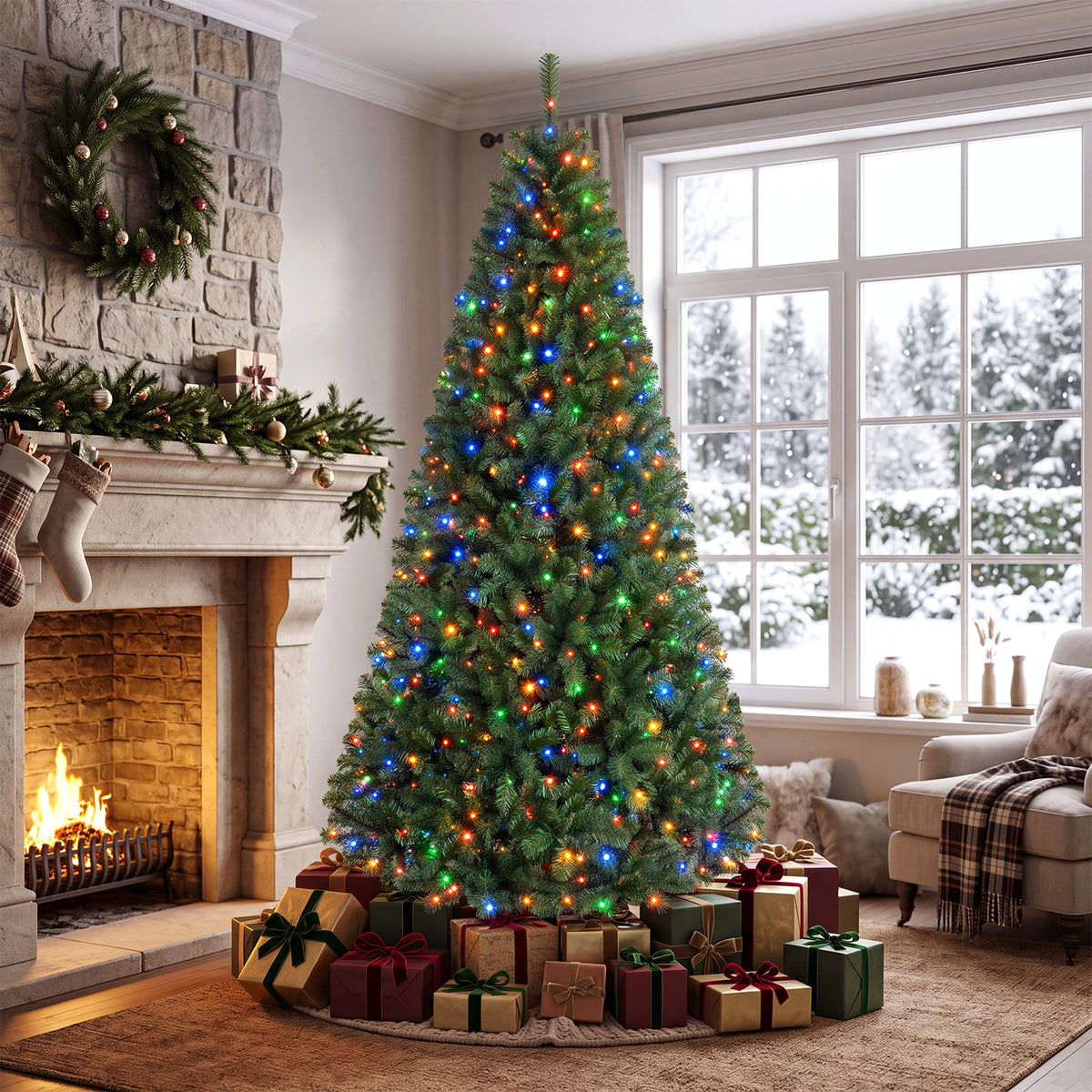 7/6/8 FT Pre-Lit Artificial Christmas Tree, Artificial Xmas Tree