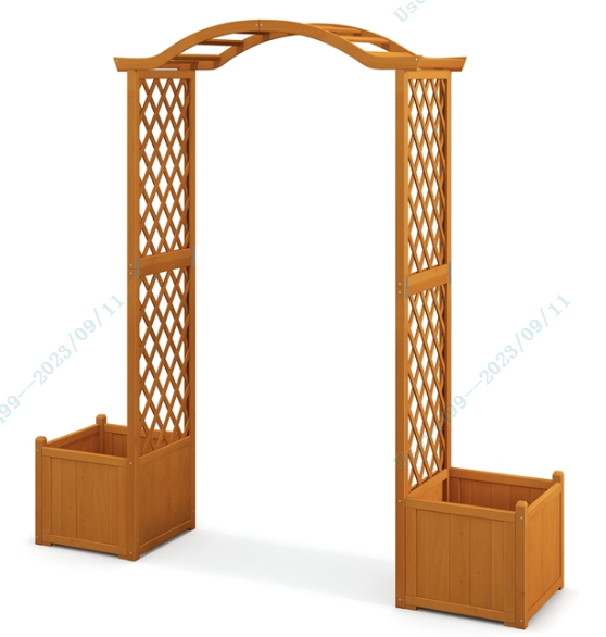 Wooden Garden Arbor with Planter Boxes, White Trellis Archway for Climbing Plants & Decorations