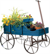 Vintage Wooden Planting Cart, Farmhouse Style Mobile Planter with Adjustable Pull Handle and 4 Wheels