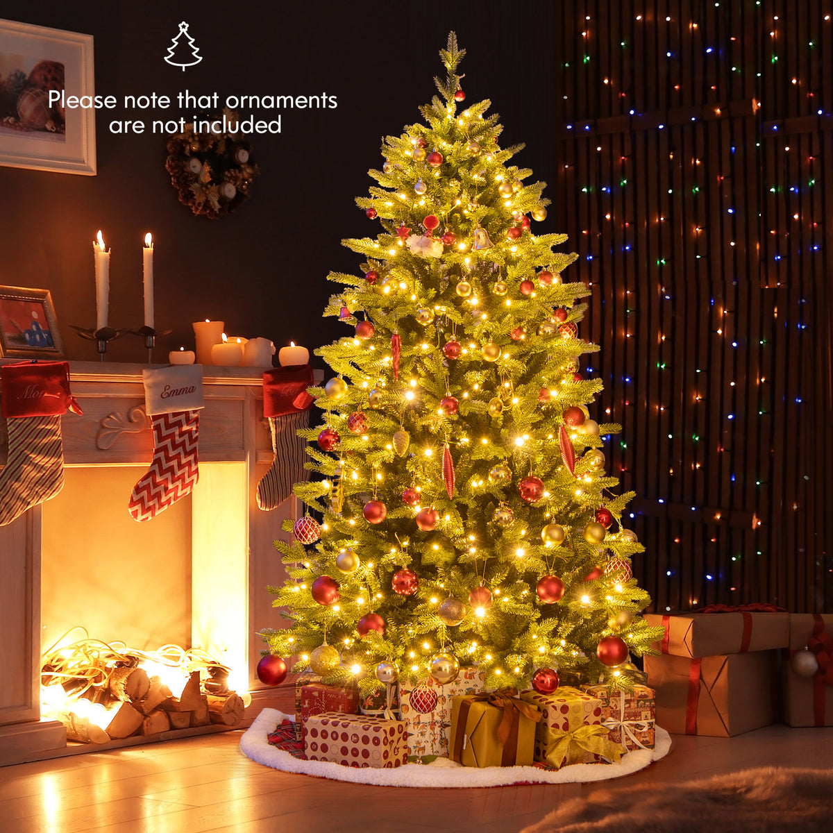 6FT Prelit Artificial Christmas Tree, Hinged Christmas Tree with 350 LED Lights