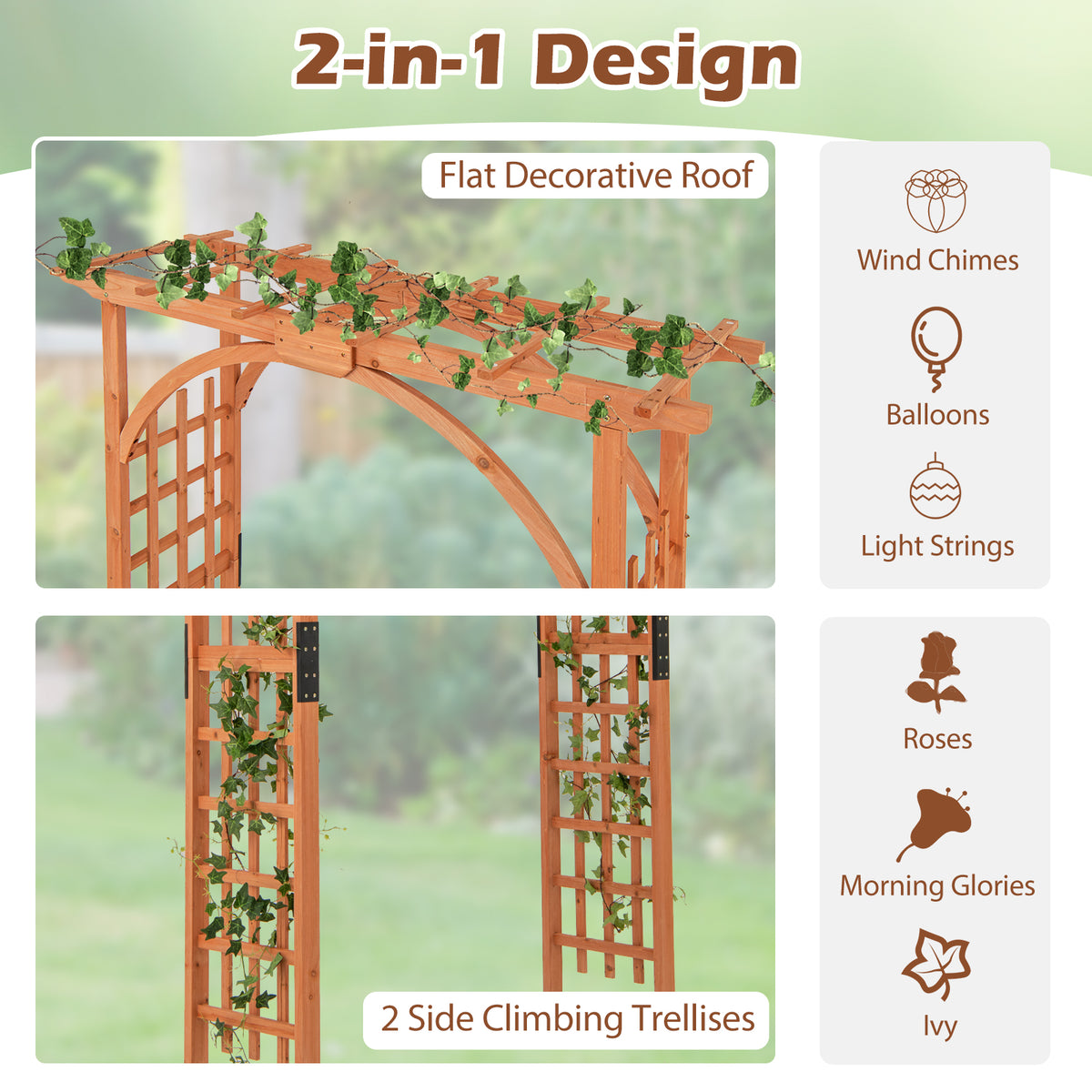 Outdoor Wood Arbor Arch, Natural Solid Wood Garden Arch Arbor Trellis for Climbing Plants