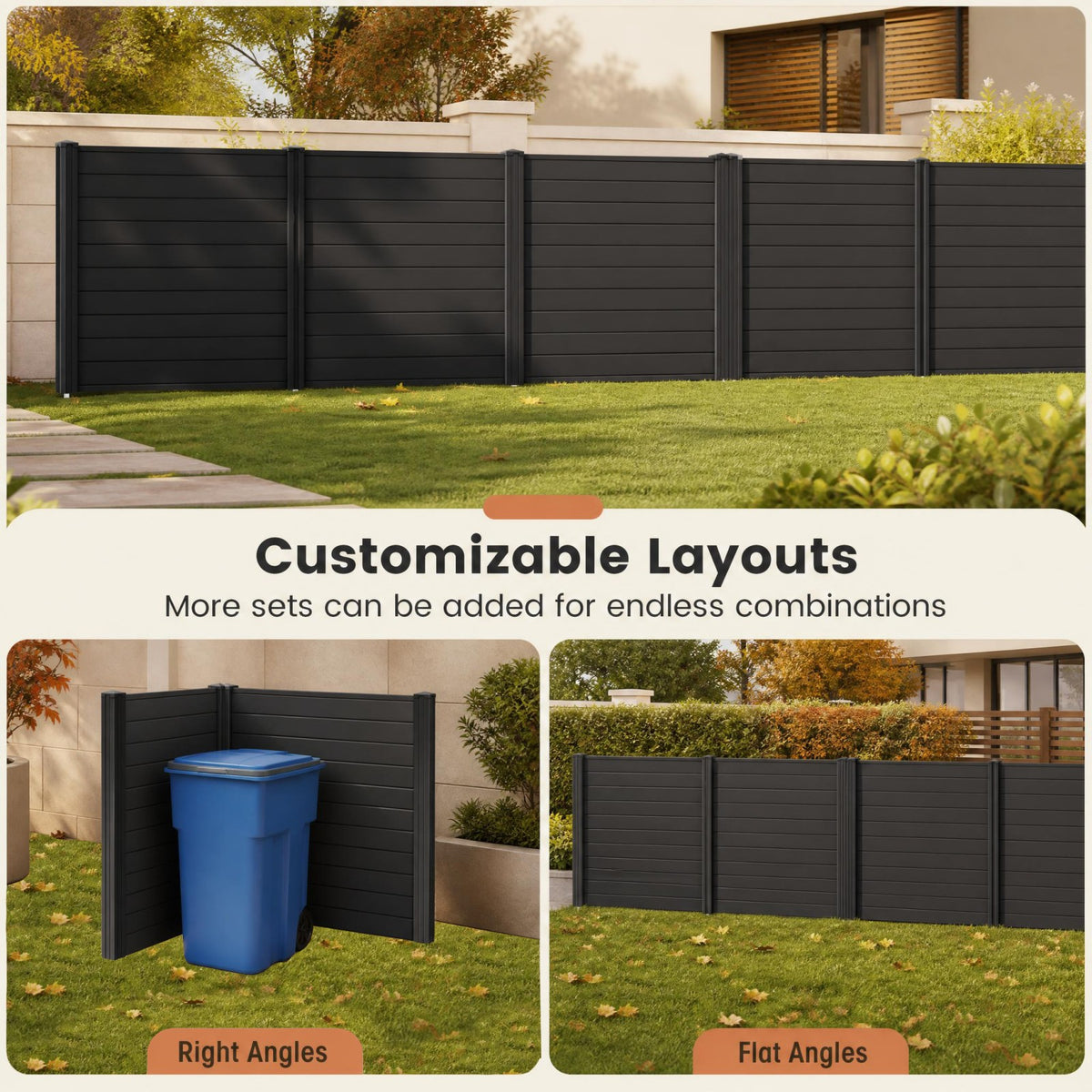PP Privacy Fence Screen 123cm x 123cm, 2/4 Panels, No-Dig Air Conditioner Trash Can Pool Equipment Enclosure with Galvanized Ground Stakes