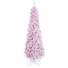 7 FT Slim Pencil Christmas Tree, Hinged Xmas Tree with Flocked Design, 800 PVC Branch Tips