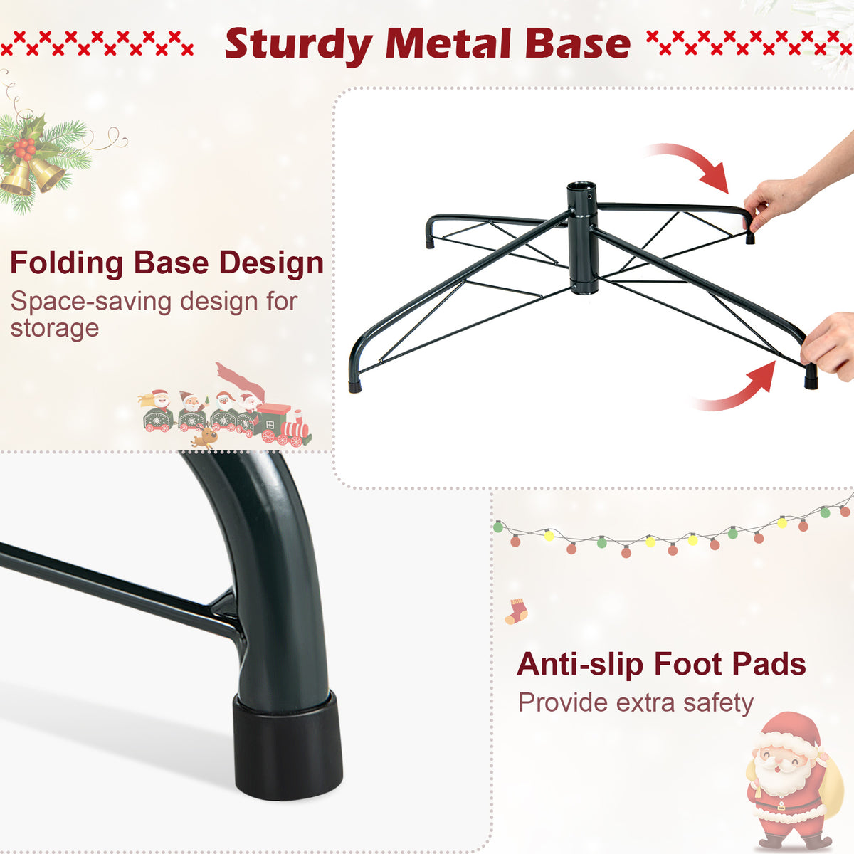 LuckTree Hinged Christmas Tree PVC Artificial Tree Home Holiday Décor w/Metal Stand (7.5 FT)