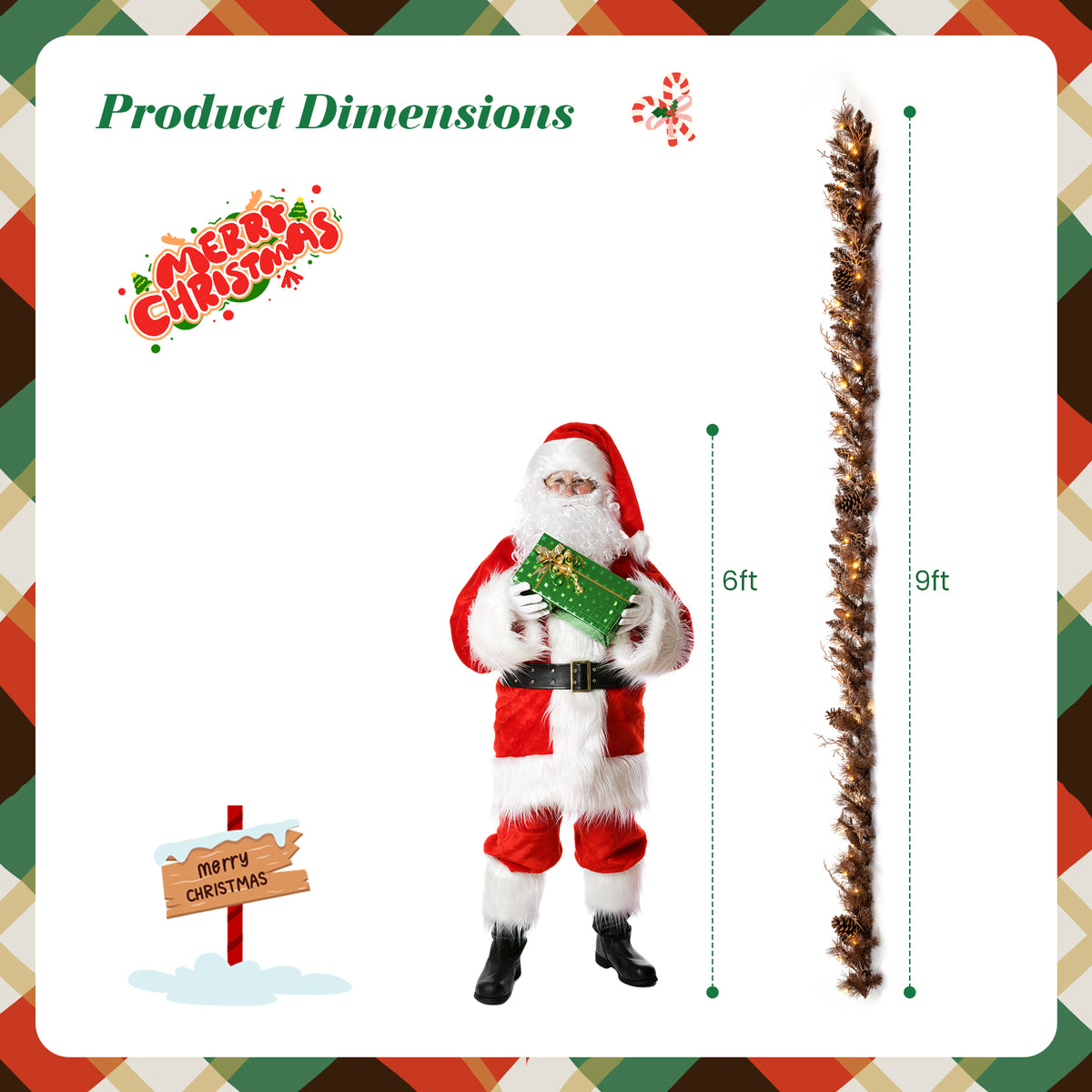 9FT Pre-lit Artificial Christmas Garland, Christmas Garland with 35 Warm White LED Lights