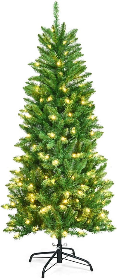 5FT/6FT/6.9FT Artificial Christmas Tree, Modern Christmas Tree w/ LED Lighting