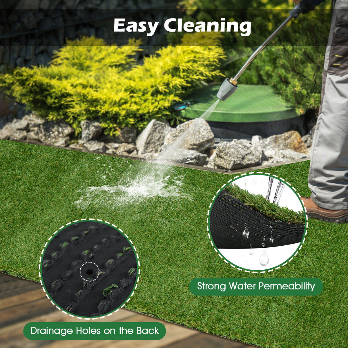 6x10 FT Artificial Grass Turf Rug, Thick Fake Lawn with Drainage Holes