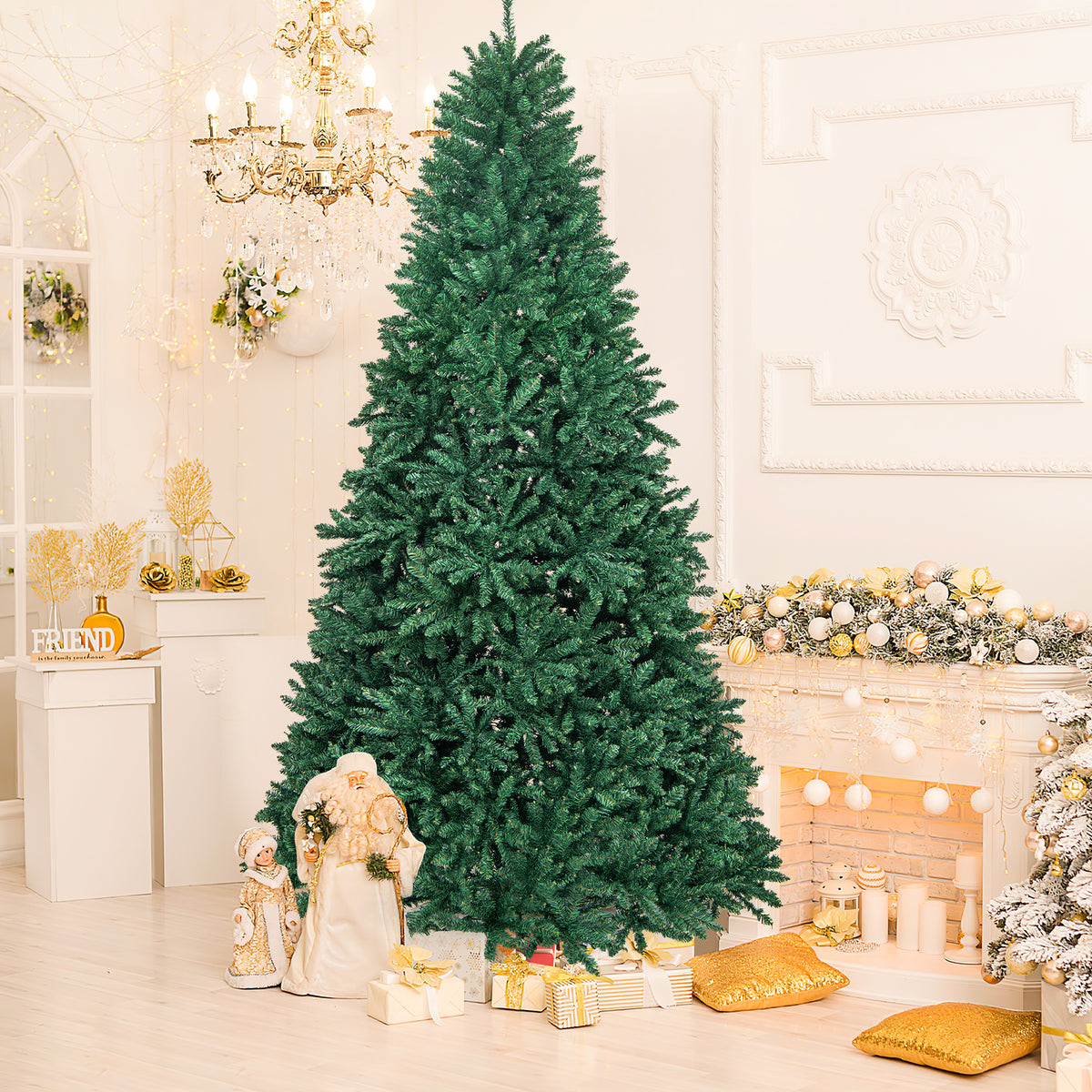 LuckTree Hinged Christmas Tree PVC Artificial Tree Home Holiday Décor w/Metal Stand (7.5 FT)