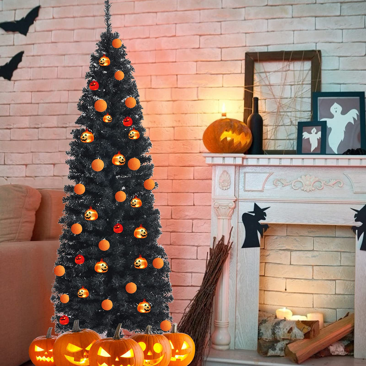 6ft Blue Pencil Christmas Tree, Artificial Slim Tree - LucktreeUS