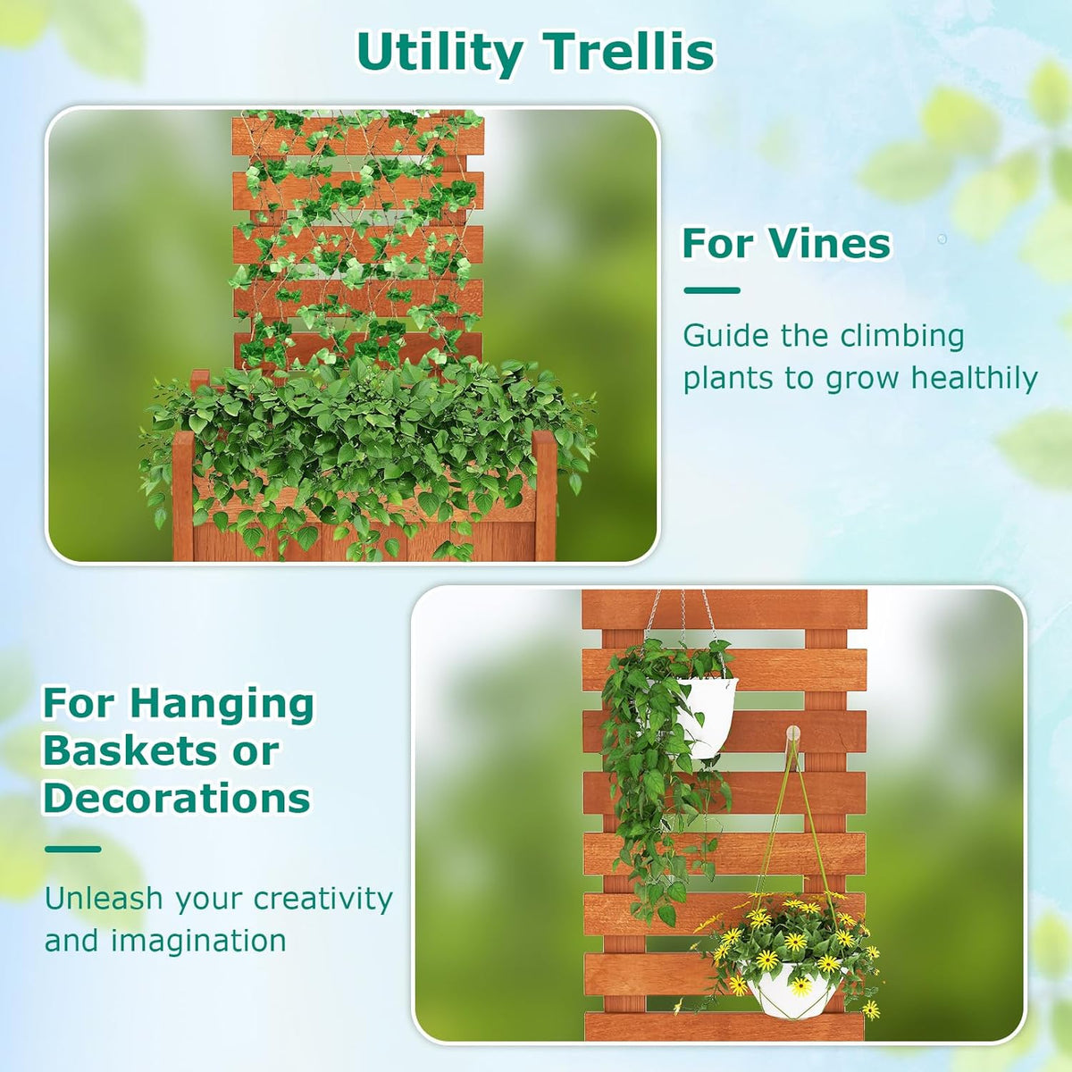 Lucktree Outdoor Wooden Raised Garden Bed with Trellis