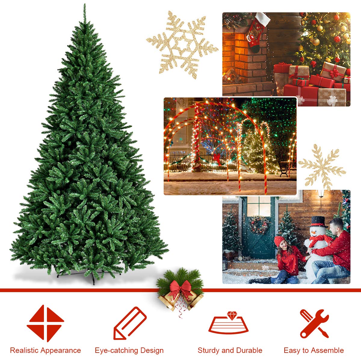 9ft Artificial Douglas Christmas Tree, Unlit Hinged Pine Tree, with 3594 Branch Tips and Solid Metal Stand - LucktreeUS