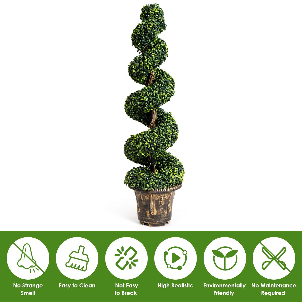 4 Ft Artificial Boxwood Spiral Tree, Fake Greenery Plants - LucktreeUS