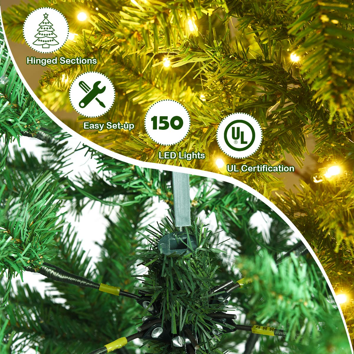 Lucktree 5ft Pre-lit Artificial Christmas Tree, Hinged Fir Pencil Christmas Tree with Lights - LucktreeUS