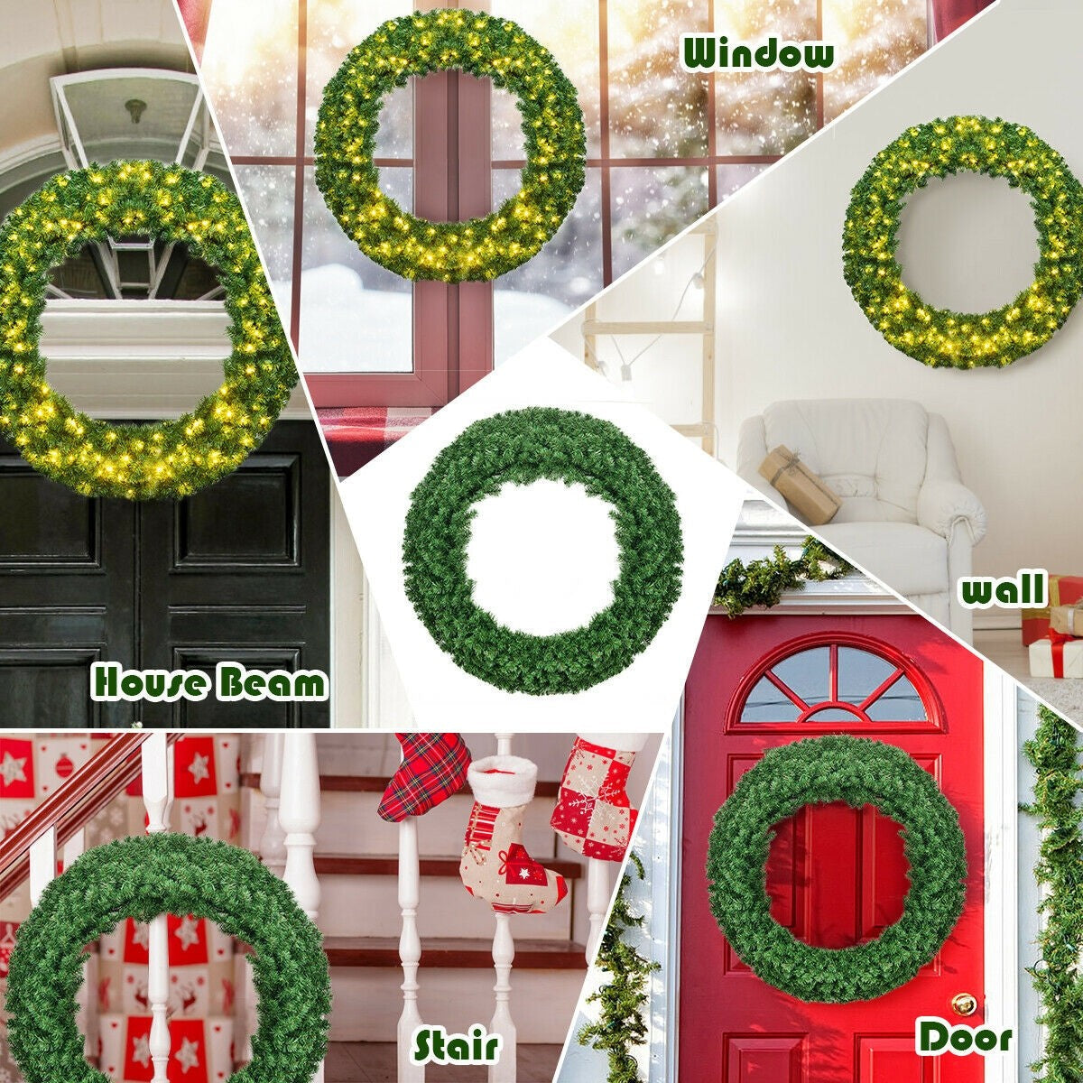 48" Pre-lit Cordless Artificial Christmas Wreath - LucktreeUS