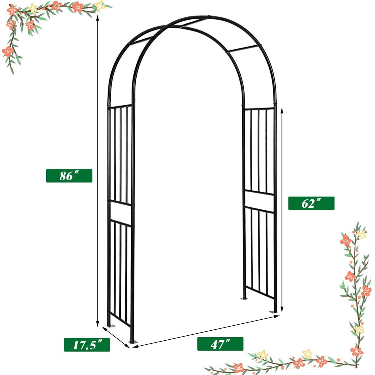 Lucktree 7.2Ft Garden Arch, Outdoor Steel Arbor w/Stakes