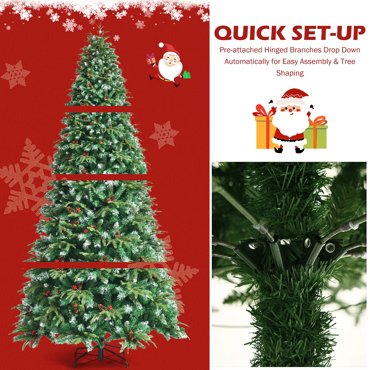 Lucktree 8FT Pre-Lit Artificial Christmas Tree, Hinged Realistic Snowy Xmas Pine Tree W/ 780 Color Changing LED Lights, 11 Flash Modes - LucktreeUS