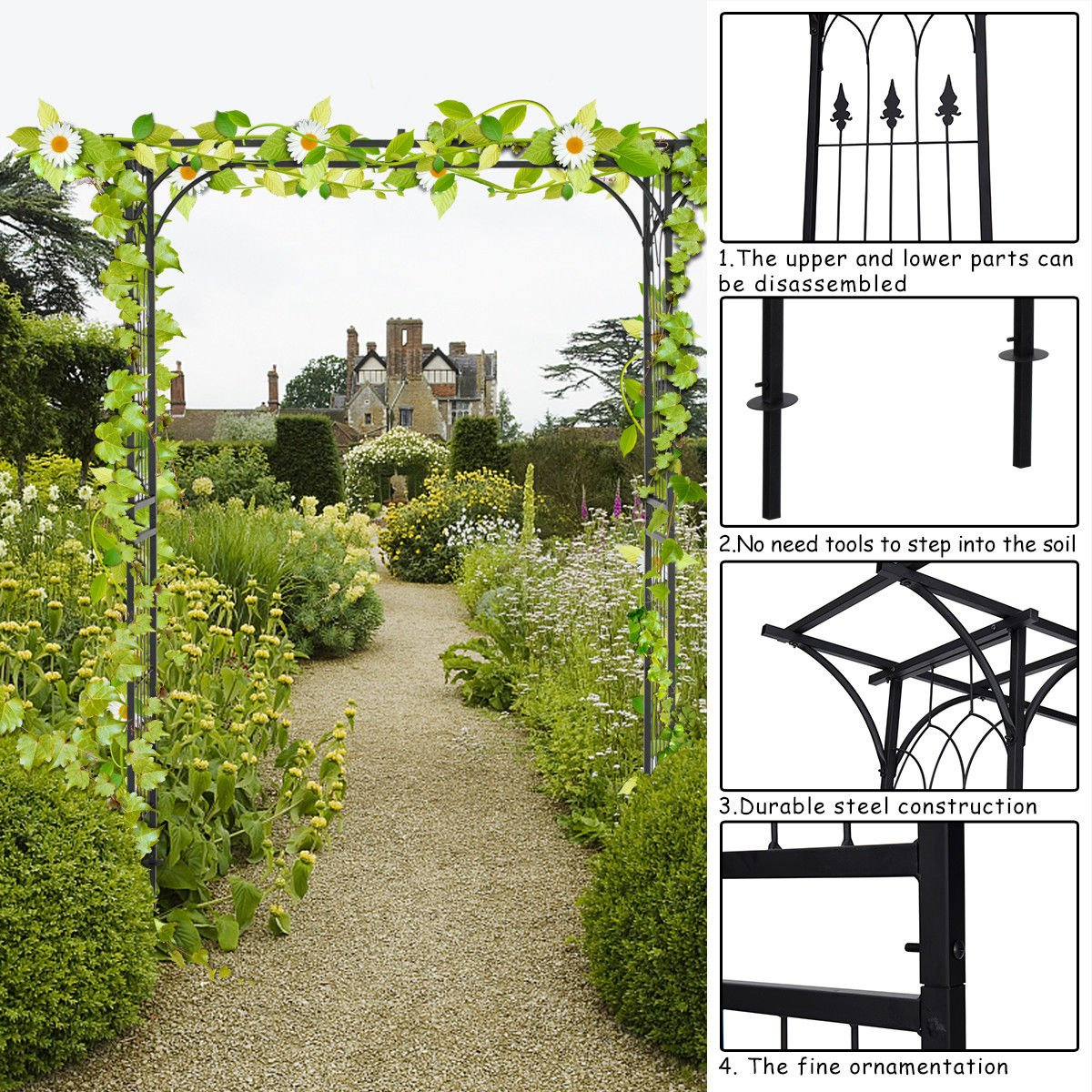 Lucktree Metal Garden Arch, Wedding Arbor for Ceremony, Pergola Arbor Garden Trellis for Various Climbing Plant