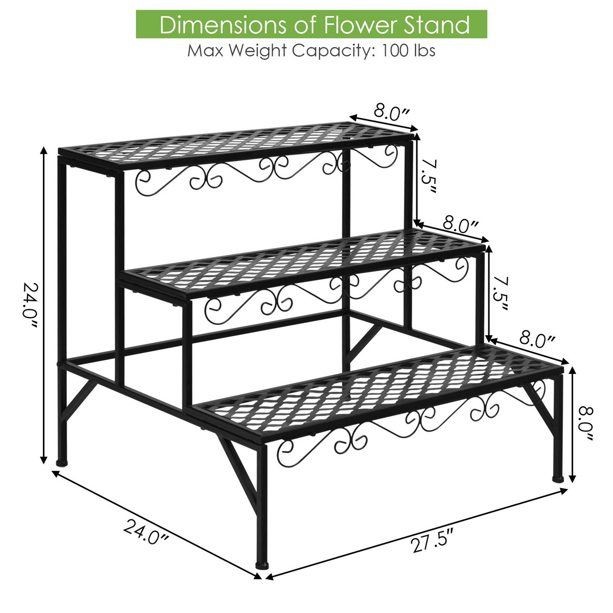 3 Tiers Metal Plant Stand, Ladder Plant Display Rack - Lucktree