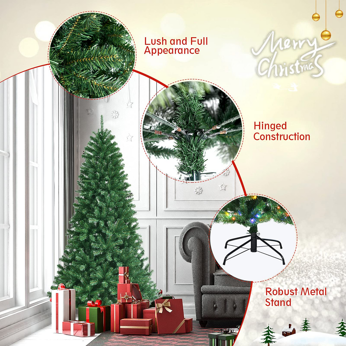 Lucktree Christmas Tree, Hinged Remote Control Artificial Xmas Tree, Residential and Commercial Decoration for Indoor - LucktreeUS