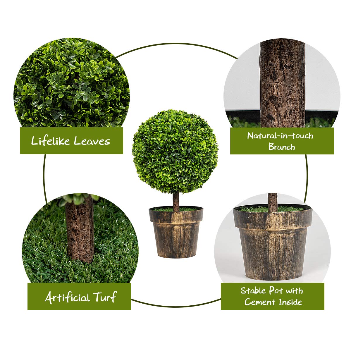 22" Artificial Ball Shaped Tree, Boxwood Tabletop Plant - LucktreeUS