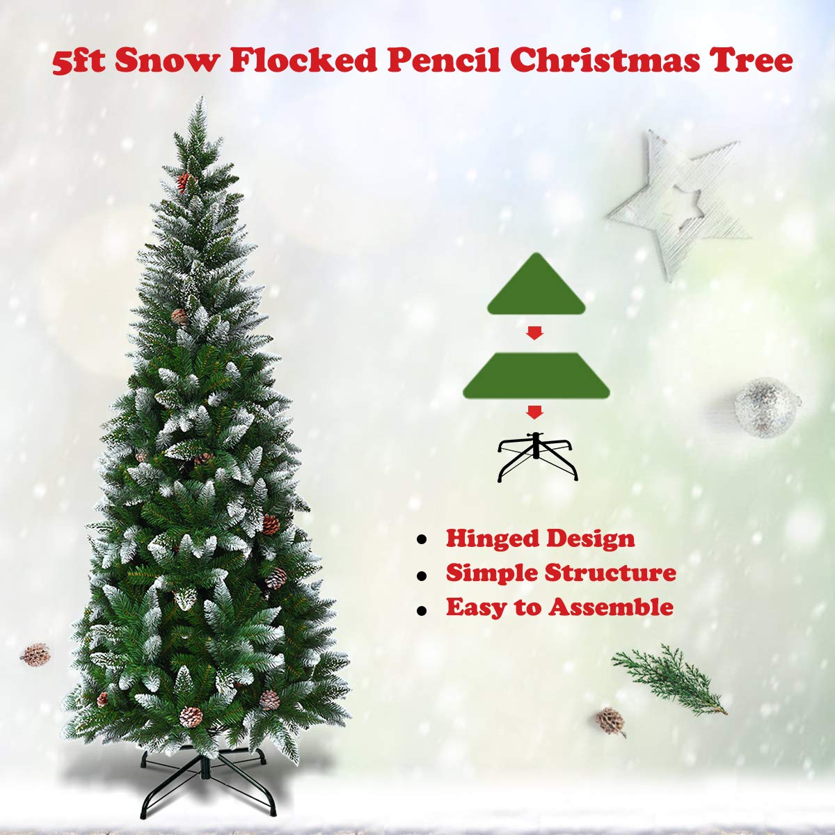 5ft, 6FT 7.5FT Artificial Pencil Christmas Tree - LucktreeUS