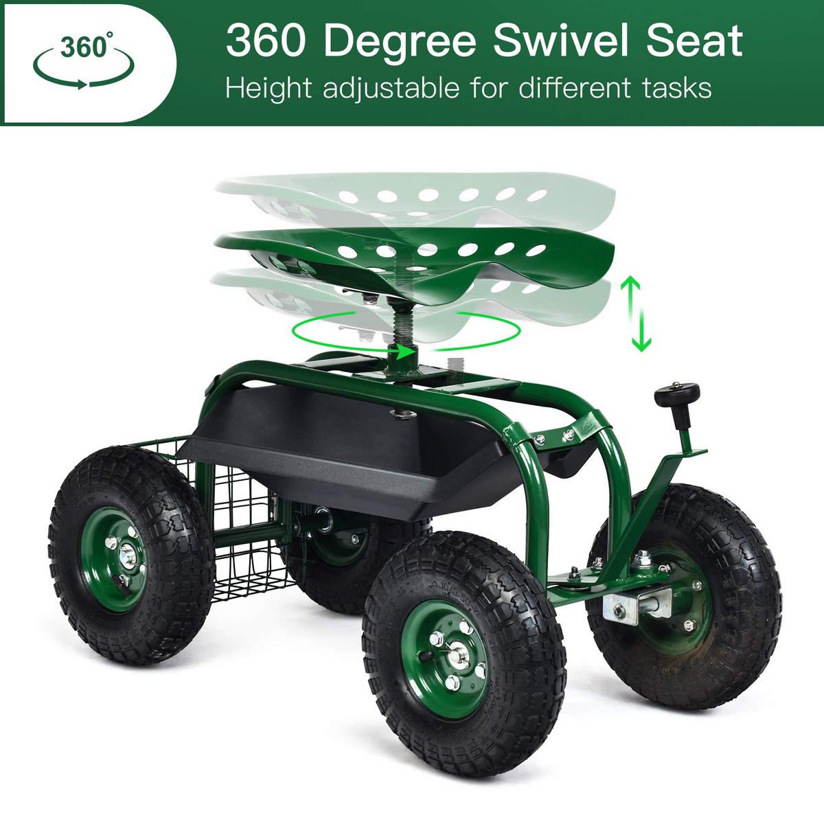Lucktree Mobile Garden Workseat, Lawn Wagon Cart
