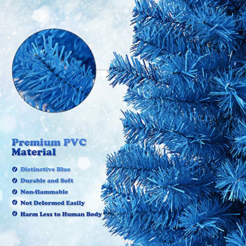 6ft Blue Pencil Christmas Tree, Artificial Slim Tree - LucktreeUS